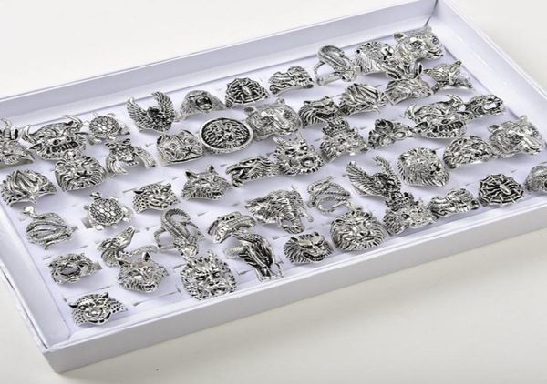 50pcslots animal rings vintage punk gothic mix dragon wolf tiger dog lion owl mix style metal jewelry for men women5670363, Golden;silver
50pcslots animal rings vintage punk gothic mix dragon wolf tiger dog lion owl mix style metal jewelry for men women5670363, Golden;silver