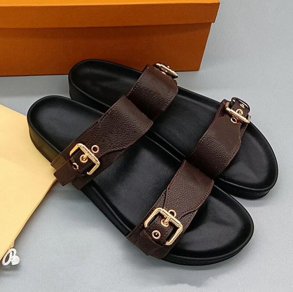 designer leather slippers womens sandals slides 2 straps with adjusted gold buckles women summer sandals with bag size 35-45, Black
designer leather slippers womens sandals slides 2 straps with adjusted gold buckles women summer sandals with bag size 35-45, Black
