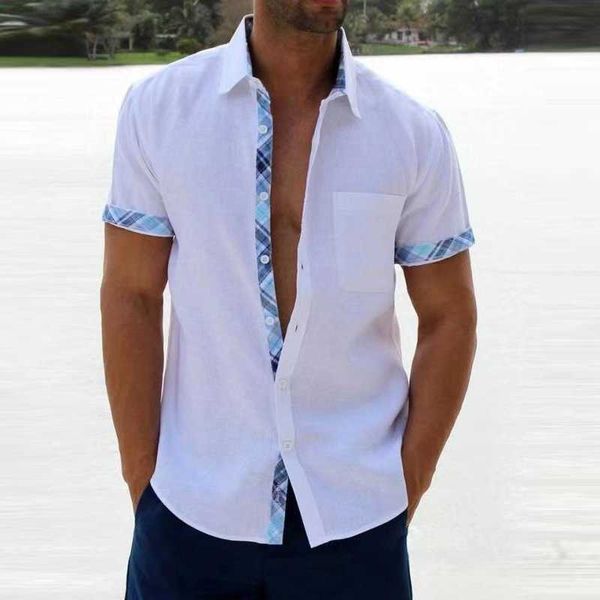 men's casual shirts fashion plaid print patchwork solid shirts mens spring summer short sleeve turndown collar button shirt men clothe, White;black
men's casual shirts fashion plaid print patchwork solid shirts mens spring summer short sleeve turndown collar button shirt men clothe, White;black