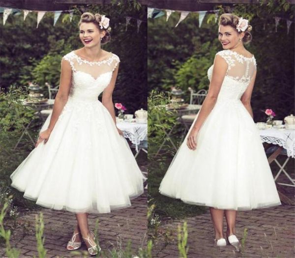 sheer neck capped sleeves custom plus size bridal gowns new collection vintage ivory lace tea length wedding dresses9936659, White
sheer neck capped sleeves custom plus size bridal gowns new collection vintage ivory lace tea length wedding dresses9936659, White