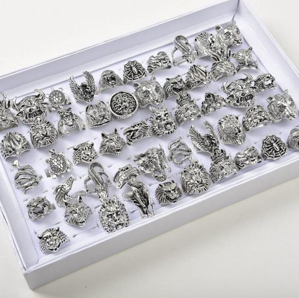 50pcslots animal rings vintage punk gothic mix dragon wolf tiger dog lion owl mix style metal jewelry for men women1792456, Golden;silver
50pcslots animal rings vintage punk gothic mix dragon wolf tiger dog lion owl mix style metal jewelry for men women1792456, Golden;silver