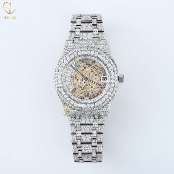 d vvs round cut full iced out hip hop skeleton stainless steel belt design real moissanite diamond watch, Silver
d vvs round cut full iced out hip hop skeleton stainless steel belt design real moissanite diamond watch, Silver
