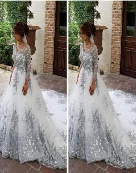 34 long sleeves wedding dresses v neck silver lace applique chapel train custom made wedding bridal gown plus size vestido de nov4864275, White
34 long sleeves wedding dresses v neck silver lace applique chapel train custom made wedding bridal gown plus size vestido de nov4864275, White