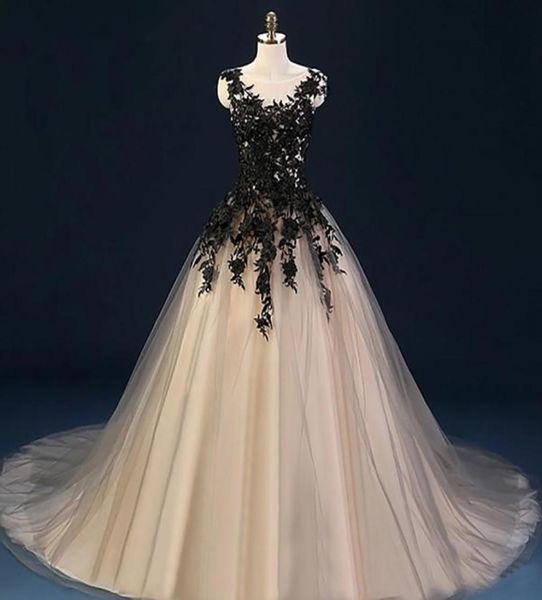 gothic champagne and black ball gown wedding dresses sheer neck sleeveless lace appliques tulle corset bridal gowns with court tra5352281, White
gothic champagne and black ball gown wedding dresses sheer neck sleeveless lace appliques tulle corset bridal gowns with court tra5352281, White