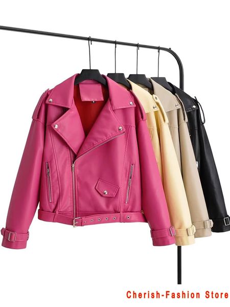 jackets new autumn women faux leather jacket pu motorcycle biker pink coat turndown collar loose streetwear black punk outerwear, Black;brown
jackets new autumn women faux leather jacket pu motorcycle biker pink coat turndown collar loose streetwear black punk outerwear, Black;brown