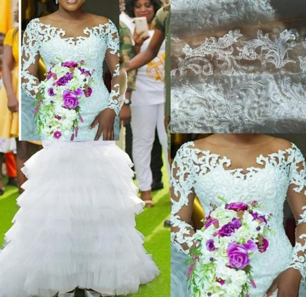 custom made illusion long sleeve mermaid wedding dress ruffles skirt bridal wedding gown luxury pearl beaded vestido 7657846, White
custom made illusion long sleeve mermaid wedding dress ruffles skirt bridal wedding gown luxury pearl beaded vestido 7657846, White
