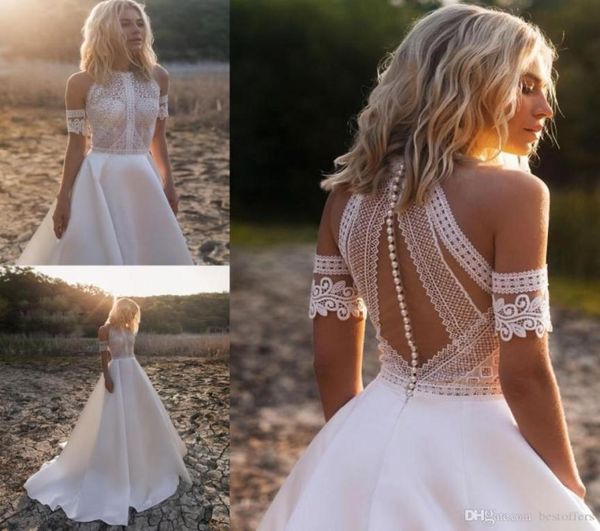 western garden boho wedding dresses a line jewel neck lace satin bridal gowns buttons back beach robe de mariee6450155, White
western garden boho wedding dresses a line jewel neck lace satin bridal gowns buttons back beach robe de mariee6450155, White