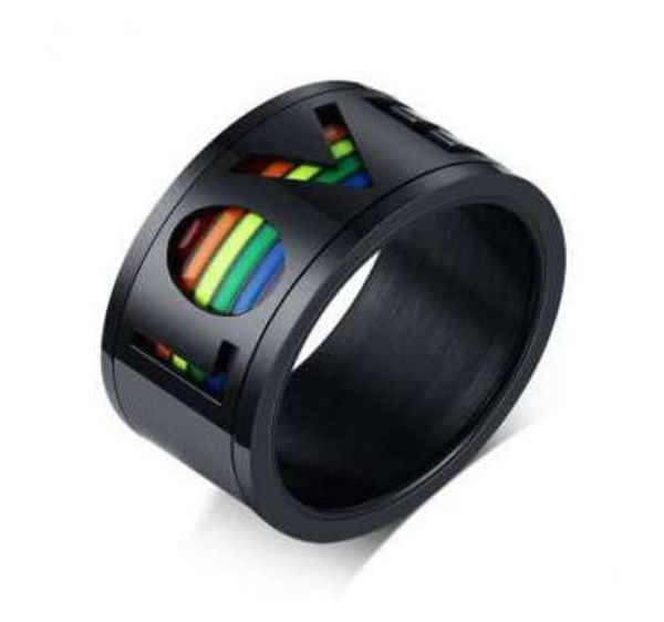 rainbow gay ring men039s punk ring iced zircon street jewelry retro design for gifts fashion7270966, Silver