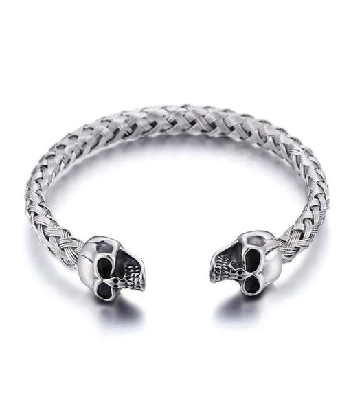silver stainless steel cuff bangle biker double skull head end open bracelet knot wire chain3342708, Black
silver stainless steel cuff bangle biker double skull head end open bracelet knot wire chain3342708, Black