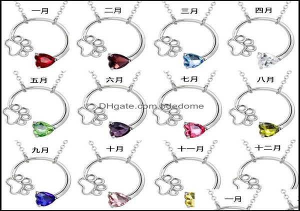 pendant necklaces pendants jewelry pretty crystal necklace bear cat dog paw birthstone beautif cute birthday gift heart zircon foo2413677, Silver