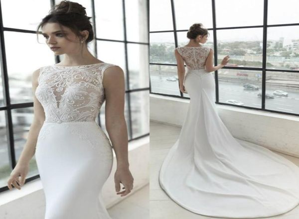 julie vino mermaid wedding dresses jewel neck lace appliqued illusion bodice sweep train satin beach wedding dress plus size brida7587259, White 
julie vino mermaid wedding dresses jewel neck lace appliqued illusion bodice sweep train satin beach wedding dress plus size brida7587259, White