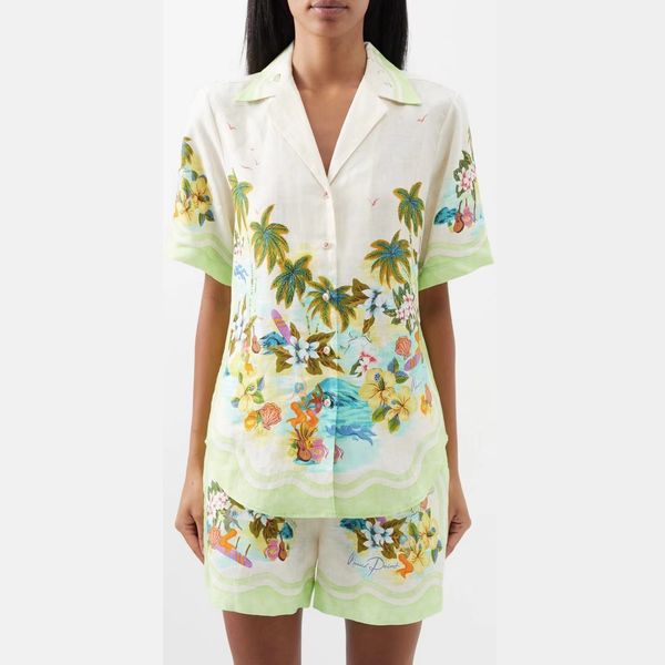 australian designer women's linen shorts and shirt beach mermaid pattern two-piece set, White
australian designer women's linen shorts and shirt beach mermaid pattern two-piece set, White