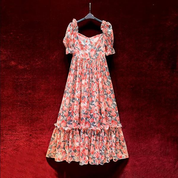 european and american women's dress 2023 summer new style short sleeve square collar pink floral print fashion pleated dress, Black;gray
european and american women's dress 2023 summer new style short sleeve square collar pink floral print fashion pleated dress, Black;gray