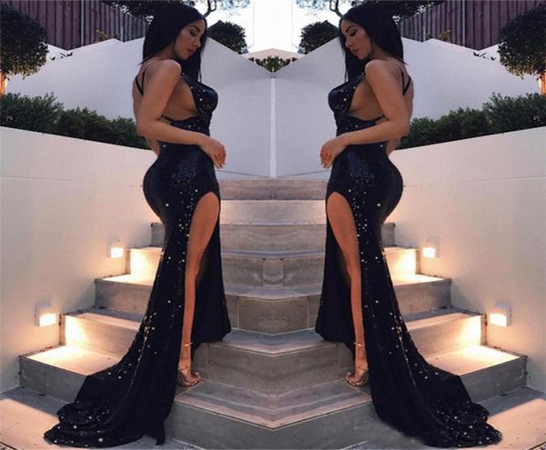 2019 backless sequin prom dresses spaghetti criss cross straps mermaid long evening gowns side slit party vesitdo1752854, Black
2019 backless sequin prom dresses spaghetti criss cross straps mermaid long evening gowns side slit party vesitdo1752854, Black
