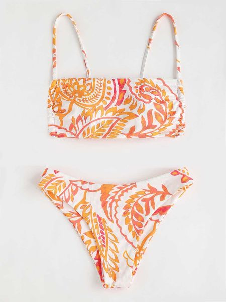 women's random plant print bikini set tie back wireless bra hipster bikini bottom 2 piece swimsuit, White;black
women's random plant print bikini set tie back wireless bra hipster bikini bottom 2 piece swimsuit, White;black