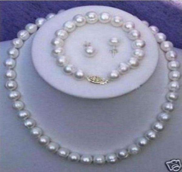 89mm white cultured freshwater pearl necklace bracelet earring set4190216, Black
89mm white cultured freshwater pearl necklace bracelet earring set4190216, Black