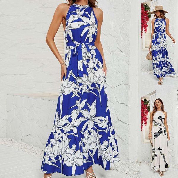 summer fashion printed halter long dress for women, Black;gray 
summer fashion printed halter long dress for women, Black;gray