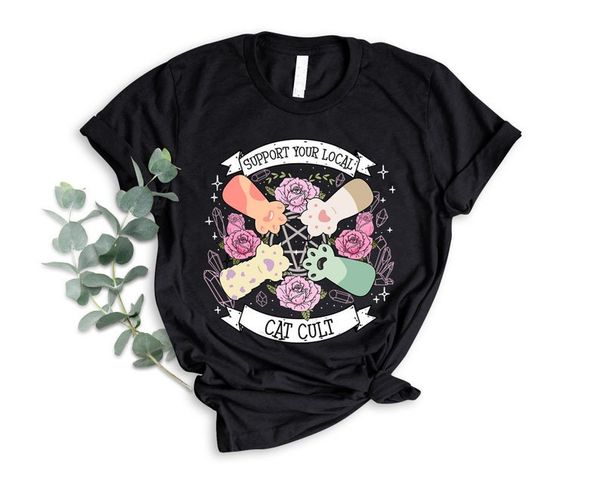 women's t shirt support your local cat cult tshirt pastel paws shirt goth rose crystal shirts funny women witchy tees lover gift 230714, White
women's t shirt support your local cat cult tshirt pastel paws shirt goth rose crystal shirts funny women witchy tees lover gift 230714, White