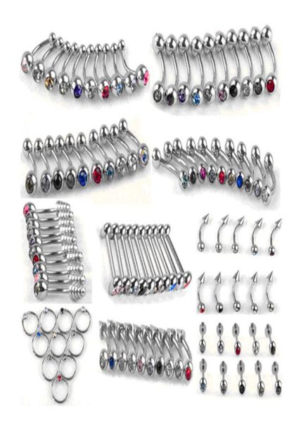 100pcs set punk stainless steel crystal tongue belly lip eyebrow nose barbell rings body piercing jewelry 10 styles accessories2633280, Silver
100pcs set punk stainless steel crystal tongue belly lip eyebrow nose barbell rings body piercing jewelry 10 styles accessories2633280, Silver
