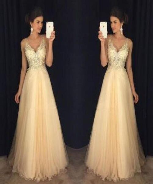 2019 champagne long prom dresses backless illusion aline tulle vneck straps open back corset evening party gowns for girls custo1964113, Black
2019 champagne long prom dresses backless illusion aline tulle vneck straps open back corset evening party gowns for girls custo1964113, Black