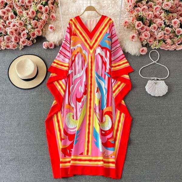 bohemian vacation style dress womens retro v neck loose sunscreen clothes batwing sleeve wide hem flowy long, Black;gray
bohemian vacation style dress womens retro v neck loose sunscreen clothes batwing sleeve wide hem flowy long, Black;gray