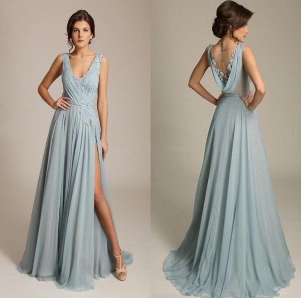 gorgoues dusty blue evening dresses v neck sleeveless appliques chiffon draped back high split formal prom gowns sweep train5855782, Black
gorgoues dusty blue evening dresses v neck sleeveless appliques chiffon draped back high split formal prom gowns sweep train5855782, Black