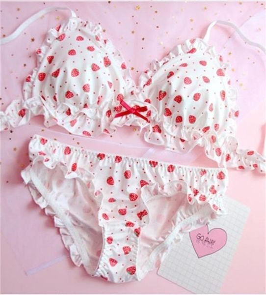 strawberry print japanese milk silk bra panties set wire soft underwear intimates set kawaii lolita bra and panty set y2009865340, Red;black
strawberry print japanese milk silk bra panties set wire soft underwear intimates set kawaii lolita bra and panty set y2009865340, Red;black