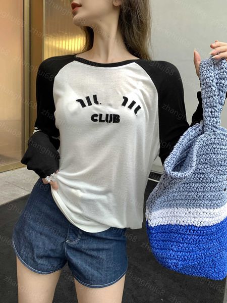 23ss womens designer clothing tee womens t-shirt contrasting color round neck letter logo embroidered long sleeve t-shirt womens clothes, White
23ss womens designer clothing tee womens t-shirt contrasting color round neck letter logo embroidered long sleeve t-shirt womens clothes, White