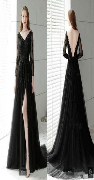 black tulle v neck a line prom dresses long sleeve beaded lace appliques elegant formal evening party gowns backless side sli3545090
black tulle v neck a line prom dresses long sleeve beaded lace appliques elegant formal evening party gowns backless side sli3545090