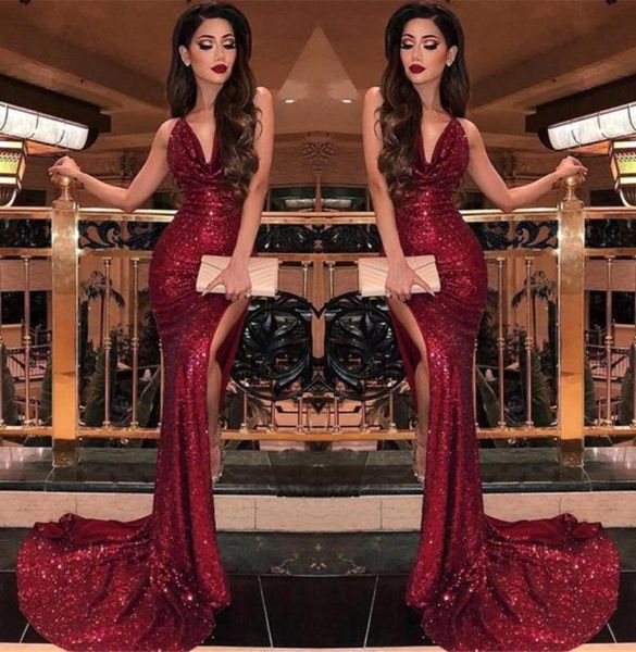 2019 burgundy v neck sequin mermaid prom dresses split high slits vestidos de fiesta sweep train formal long evening party prom go6826207, Black
2019 burgundy v neck sequin mermaid prom dresses split high slits vestidos de fiesta sweep train formal long evening party prom go6826207, Black