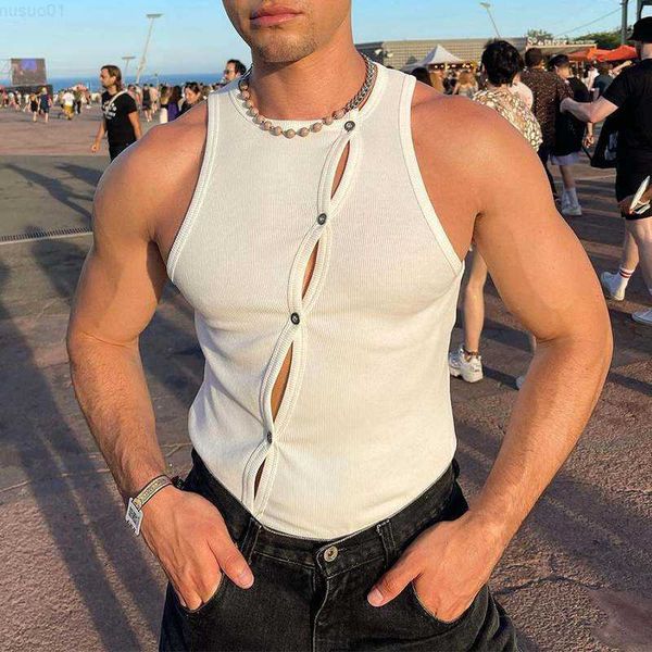 men' tank fashion irregular buttoned ribbed tank men nightclub summer casual o neck straps slim vest shirts mens sleeveless camisole, White;black
men' tank fashion irregular buttoned ribbed tank men nightclub summer casual o neck straps slim vest shirts mens sleeveless camisole, White;black