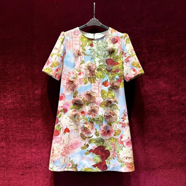 european and american women's dress 2023 summer new style round neck short sleeve applique beading fashion floral print dress, Black;gray
european and american women's dress 2023 summer new style round neck short sleeve applique beading fashion floral print dress, Black;gray