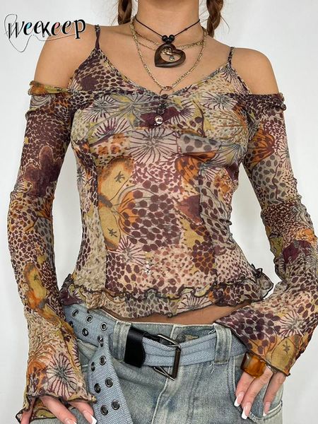 women's t shirt weekeep y2k grunge mesh t shirt off shoulder vintage print crop casual long sleeve women chic summer shirts 2000s aesth, White
women's t shirt weekeep y2k grunge mesh t shirt off shoulder vintage print crop casual long sleeve women chic summer shirts 2000s aesth, White
