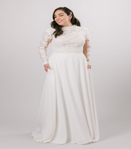 2020 plus size lace chiffon modest wedding dresses with long sleeves vintage high neck elegant modest bridal gowns with pockets7122692, White
2020 plus size lace chiffon modest wedding dresses with long sleeves vintage high neck elegant modest bridal gowns with pockets7122692, White