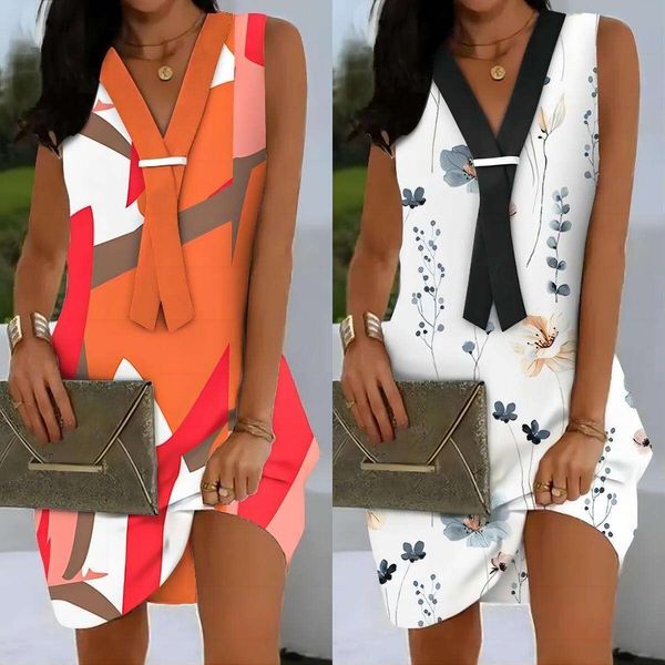 summer digital printing fake tie sleeveless v neck casual dress, Black;gray
summer digital printing fake tie sleeveless v neck casual dress, Black;gray