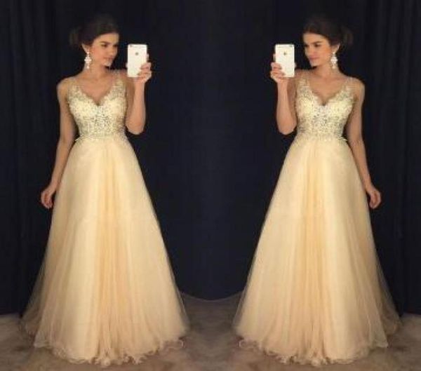 2019 champagne long prom dresses backless illusion aline tulle vneck straps open back corset evening party gowns for girls custo6081402, Black
2019 champagne long prom dresses backless illusion aline tulle vneck straps open back corset evening party gowns for girls custo6081402, Black