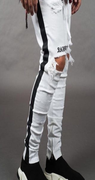 fashion mens jean street black holes stripes jeans hiphop skateboard pencil pants9701442, Blue