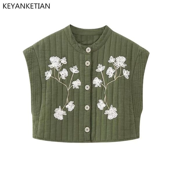 t-shirt keyanketian new floral embroidery short padded vest women retro style single breasted army green sleeveless jacket coat thin, White
t-shirt keyanketian new floral embroidery short padded vest women retro style single breasted army green sleeveless jacket coat thin, White
