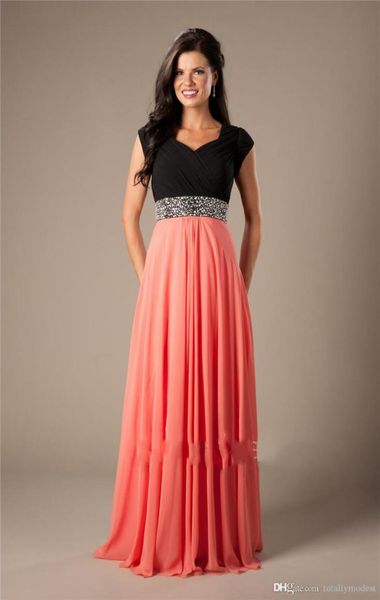 coral black two tones long modest prom dresses with cap sleeves beads belt ruched chiffon aline elegant evening party dresses1680408
coral black two tones long modest prom dresses with cap sleeves beads belt ruched chiffon aline elegant evening party dresses1680408