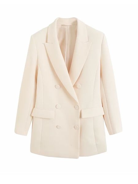 women s two piece pants jacket fashion double breasted solid color blazer coat vintage long sleeve pockets female outerwear high waist pants, White 
women s two piece pants jacket fashion double breasted solid color blazer coat vintage long sleeve pockets female outerwear high waist pants, White