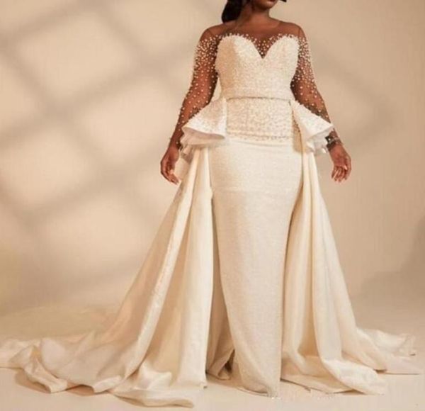 long sleeves plus size mermaid wedding dresses with overskirt pearls beaded illusion african 2020 bridal gowns customized vestidos8266843, White
long sleeves plus size mermaid wedding dresses with overskirt pearls beaded illusion african 2020 bridal gowns customized vestidos8266843, White