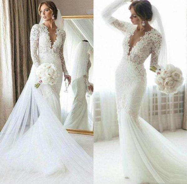 2022 new graceful mermaid wedding dresses illusion deep v neck lace applique long sleeve spring autum bridal gowns plus size weddi3702017, White
2022 new graceful mermaid wedding dresses illusion deep v neck lace applique long sleeve spring autum bridal gowns plus size weddi3702017, White