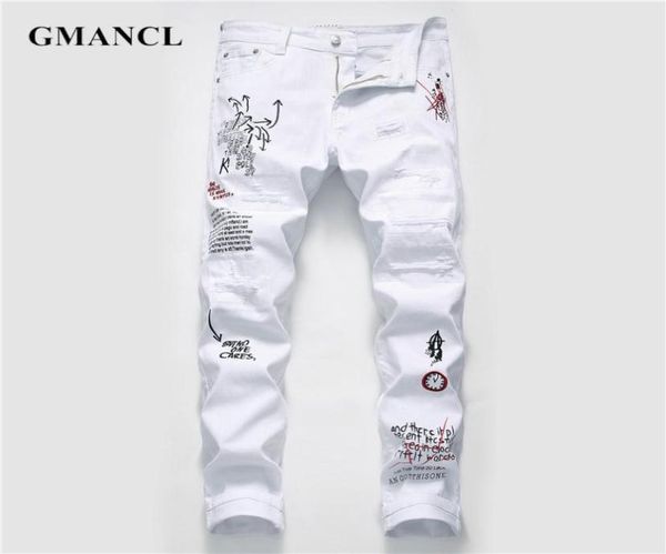 new men streetwear personality ripped printed white skinny jeans hip hop punk casual motorcycle stretch denim jeans trousers cx2005181688, Blue
new men streetwear personality ripped printed white skinny jeans hip hop punk casual motorcycle stretch denim jeans trousers cx2005181688, Blue