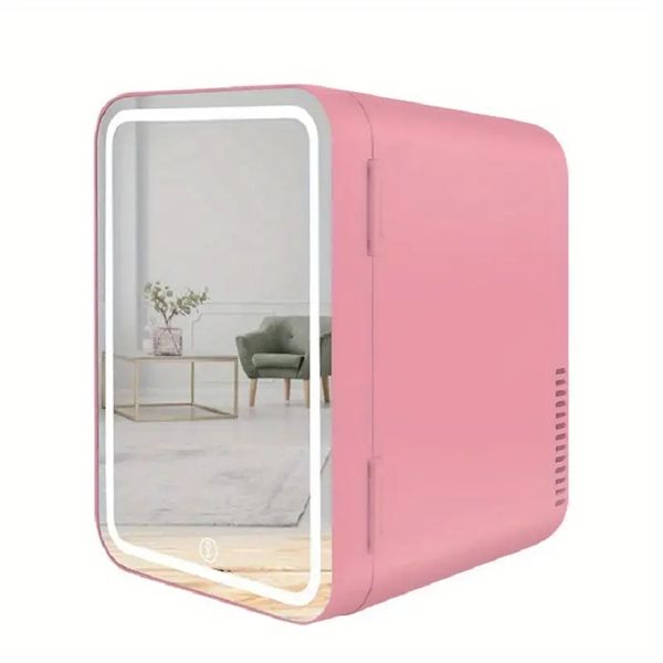 Image of 1pc Mini Mirror Refrigerator, 6L/8L Can Mini Fridge With 3 Adjustable Light LED Mirror For Skin Care Cosmetic Makeup, Car And Household Dual-use Beauty Refrigerator-6L