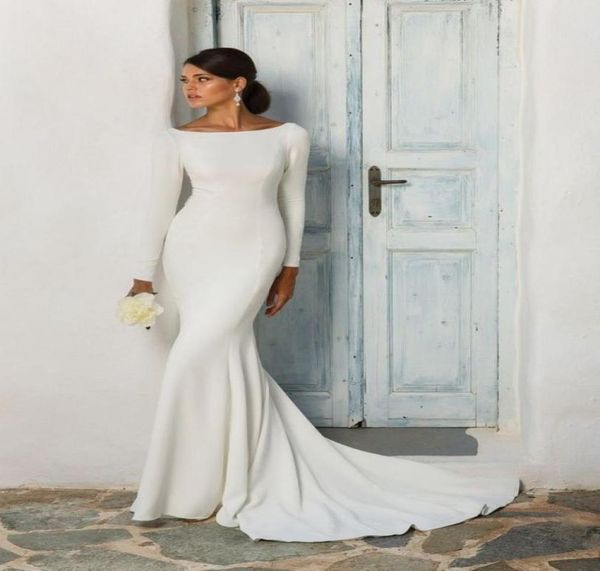 stretch crepe mermaid modest wedding dresses with long sleeves boat neck covered back women informal modest sleeved reception gown6411384, White
stretch crepe mermaid modest wedding dresses with long sleeves boat neck covered back women informal modest sleeved reception gown6411384, White