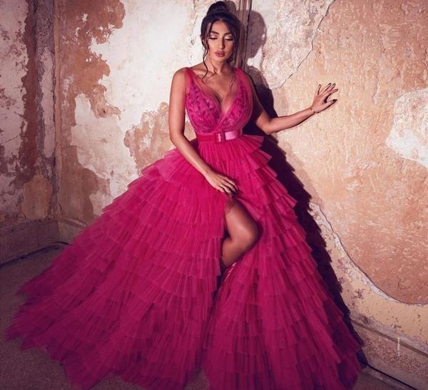 fashion tiered tulle evening dresses 2020 deep v neck sleeveless split floor length formal party dress custom made prom gowns7882589, Black;red
fashion tiered tulle evening dresses 2020 deep v neck sleeveless split floor length formal party dress custom made prom gowns7882589, Black;red