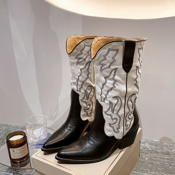 brand designer british thick soled martin boots western cowboy boot women pointed toe women shoes embossed suede shoes mid calf thick heel w, Black
brand designer british thick soled martin boots western cowboy boot women pointed toe women shoes embossed suede shoes mid calf thick heel w, Black