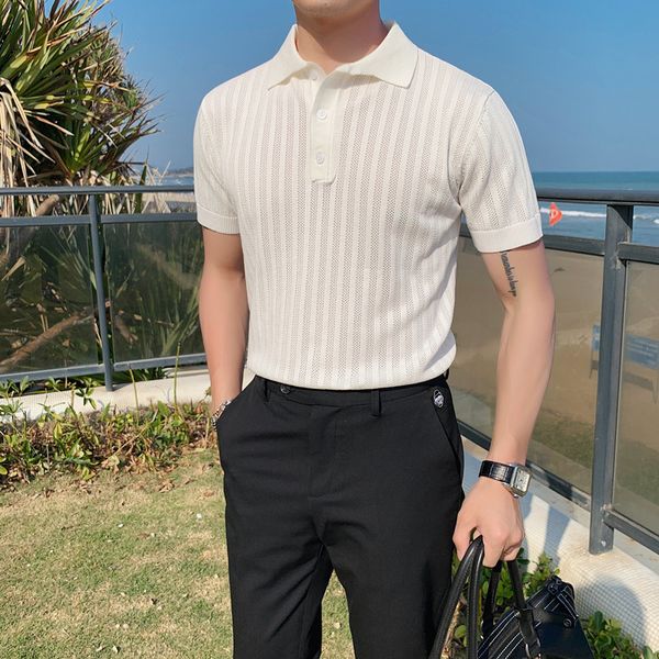 men's sweaters men's british style short sleeve polo shirt slim-fit knit casual t-shirt with lapel fashionable 230714, White;black
men's sweaters men's british style short sleeve polo shirt slim-fit knit casual t-shirt with lapel fashionable 230714, White;black