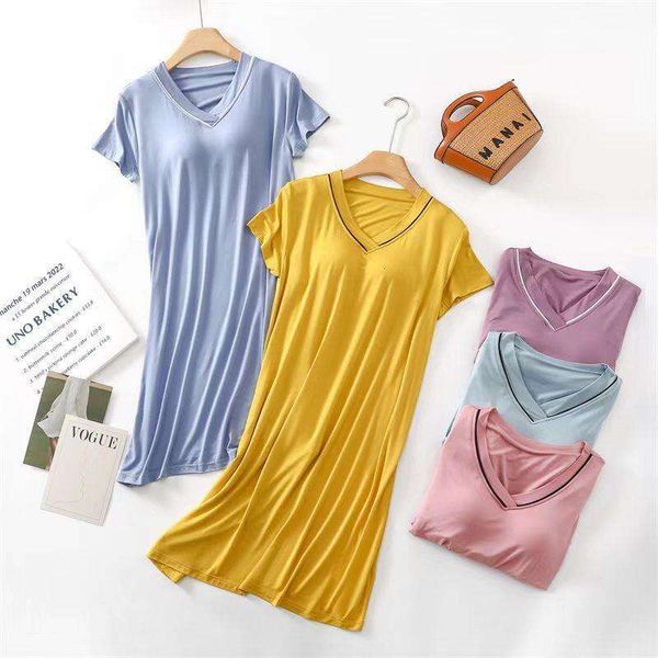 modal with chest cotton pad one piece home wear pajamas summer thin large size loose dress soft nightdress, Black;gray
modal with chest cotton pad one piece home wear pajamas summer thin large size loose dress soft nightdress, Black;gray
