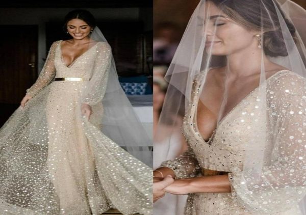 sparkly a line light gold wedding dress long sleeves v neck sequined bridal gowns backless vestido de novia5569337, White 
sparkly a line light gold wedding dress long sleeves v neck sequined bridal gowns backless vestido de novia5569337, White